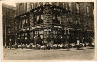 1934 Budapest V. Belvárosi étterem és kávéház az Apponyi tér és az Eskü út sarkán, a Klotild palota földszintjén, terasz, pincérekkel