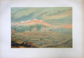 Goering, Anton Vom tropischen Tieflande zum ewigen Schnee. Eine malerische Schilderung des schönsten Tropenlandes Venezuela. In Wort und Bild von Anton Goering. Mit 12 Aquarellen und 54 Textillustrationen von nach der Natur aufgenommenen Originalzeichnungen. [Lipcse] Leipzig, [1892]. Adalbert Fischer Verlag (Buchdruck von Fischer & Wittig). [4] + 75 + [3] p. + 12 t. (színes) + 1 térkép. Folio. Első kiadás. Anton Goering (1836-1905) német természetvizsgáló, ornitológus, grafikusművész és Dél-Amerika-utazó. A Halle-i Egyetem Madártani Intézetében dolgozó művész legfontosabb, venezuelai kutatóútjára 1866-1874 között került sor. Az ott töltött időszak alatt a British Museum megbízásából madártani mintákat gyűjtött, őserdei prekolumbiánus emlékeket fedezett fel, és főként számos grafikus vázlatot készített. Népéleti és expedíciós részletekben dúskáló útirajza szövegét számos szövegközti rajza díszíti a mű fő vonzerejét jelentő 12 színes akvarellje mellett. Aranyozott, festett, vaknyomásos, enyhén sérült gerincű kiadói egészvászon kötésben, aranyozott festésű lapszélekkel. Jó példány.