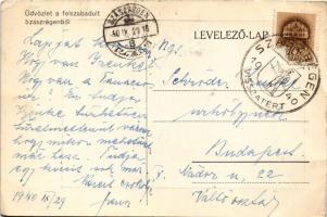 1940 Szászrégen, Sächsisch-Regen, Reghin; Fő tér, bevonulás, autóbusz, automobil, Nivea, Cauron rekl...