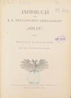 Jahrbuch der k. k. Heraldischen Gesellschaft "Adler". Neue Folge. Neunter Band. Mitb LXXIV Textillustrationen. Bécs, Selbstverlag der k. k. Heraldischen Gesellschaft "Adler". Német nyelven. 252 p. Korabeli, aranyozott gerincű, kissé kopott félvászon kötésben, márványozott lapélekkel, belső kötéstáblán és címlapon Országos Kaszinó címkéjévél és egyéb intézményi bélyegzőkkel.