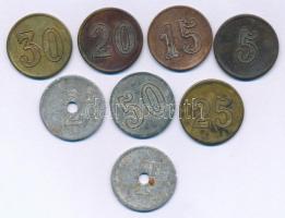 Norvégia / Bergen DN "Hotel Terminus Gand", "1", "2", "5", "15", "20", "25", "30" és "50" névértékű fém szükségpénzek (összesen 8xklf) T:VF-F, patina Norway / Bergen ND "Hotel Terminus Gand", metal necessity money with value of "1", "2", "5", "15", "20", "25", "30" and "50" (8xdiff at all) C:VF-F, patina