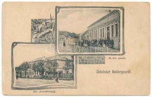 Belényes, Beius; M. kir. posta, Kir. Járásbíróság. Wagner Vilmos fényképész kiadása / post office, district court. Art Nouveau (kopott sarkak / worn corners)