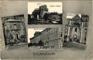 1911 Gyulafehérvár, Alba Iulia; Római katolikus főgimnázium, Jericho, Csillagda (obszervatórium), Székesegyház főbejárata, Templom bejárat. Petri F. V. kiadása / Catholic grammar school, observatory, cathedral entrance (EK)