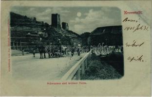 1902 Brassó, Kronstadt, Brasov; Schwarzer und weisser Turm / Fekete- és Fehér-torony. Lichtdruck von Jos. Drotleff / towers (vágott / cut)