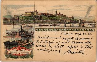 1896 (Vorläufer) Budapest, Ezredéves Országos Kiállítás, Jobb part, Királyi vár, Lánchíd, gőzhajók. 2 Kr barna Ga. s: Morelli, Dörre T. (EK)