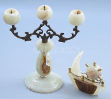 Achát gyertyatartó, 23 cm + hajó formájú dísz