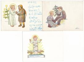3 db RÉGI cserkész levelezőlap, Márton L. grafikájával (Ser. 51., 52., 53.) / 3 pre-1945 Hungarian scout art postcards