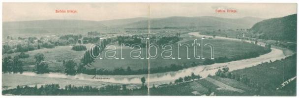 Bethlen, Betlen, Beclean; látkép a Szamos folyóval. 2-részes kihajtható panorámalap, Kajári István kiadása / general view with Somes river. 2-tiled folding panoramacard (hajtásnál kopott / worn at fold)