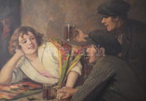 Geiger Richárd (1870-1945): Jelenet hölgyekkel. Olaj, vászon, jelezve jobbra lent 60×80 cm. Apró fel...