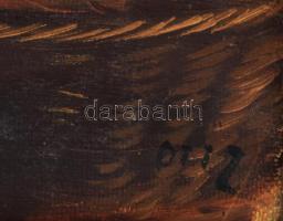 Ott Zoltán (1881-?): Kukoricahántás. Olaj, vászon. Jelezve jobbra lent. 40,5x50 cm. Dekoratív, sérül...