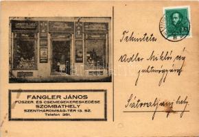 1936 Szombathely, Fangler János fűszer és csemegekereskedése, reklám képeslap, Szentháromság tér 13....