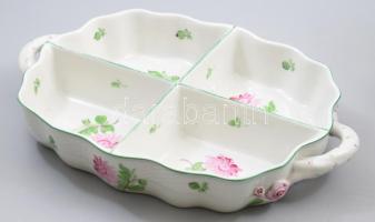 Herendi virág mintás négy rekeszes tartó. Kézzel festett, jelzett, kopással 33x24 cm