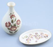 2 db Zsolnay váza 11 cm és tálka 12 cm. Kézzel festett, jelzett, hibátlan