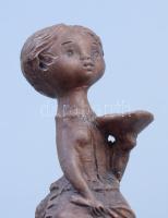 Kőfalvi Gyula (1920-1986): Lány tállal. Jelzett, apró mázhibákkal 17 cm