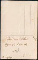 cca 1917-1919 Akadályok és szögesdrót a hegyoldalban, román harctér, Gyimesi-havasok, fotólap felira...