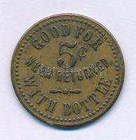 Amerikai Egyesült Államok / Pennsylvania DN(~1900) "Good for 5c when returned with bottle / Central Hotel J.B. Prop. Smithton, PA." bronz kereskedelmi zseton (25mm) T:XF, patina USA / Pennsylvania ND(~1900) "Good for 5c when returned with bottle / Central Hotel J.B. Prop. Smithton, PA." bronze trading token (25mm) C:XF, patina