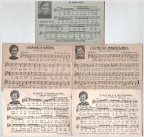 5 db RÉGI H. Várady Ilona ormánsági nótaszerző dalai, kottás képeslap / 5 pre-1945 sheet music postcard of a Hungarian composer