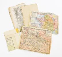 5 db vegyes régi térkép: Budapest és környéke, Szabadka (Maria-Theresiopel), Sopron vármegye, Franciaország. Változó méretben és állapotban.