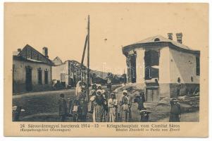 Zboró, Zborov; romos utcakép és leégett épületek a csaták után. 24. Sárosvármegyei harcterek 1914-15. / Kriegschauplatz vom Comitat Sáros. D.K.F.E. / WWI street view after the battles, demolished buildings, ruins (fl)