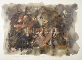 Kardos János (1946-2018): Dragon (?) observando. Akril, papír, jelzett, üvegezett fakeretben, lap széle foltos, 56,5x77,5 cm