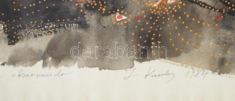 Kardos János (1946-2018): Dragon (?) observando. Akril, papír, jelzett, üvegezett fakeretben, lap sz...