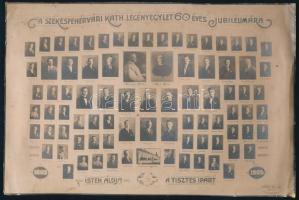 1925 A Székesfehérvári Kath. Legényegylet 60 éves jubileumára, tablófotó nevesített portrékkal, közte Prohászka Ottokár, kisebb foltokkal, törésnyomokkal, 17×25,5 cm