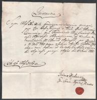1785 Eger, Madarassy János kézzel írt viaszpecsétes irata
