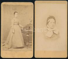 cca 1860-70 2 db portré Licskó János fényképész műtermeiből (Pest és Gyöngyös) keményhátú fotók, 10,5x6 cm körüli méretben