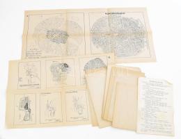 cca 1926-1940 Magyar településtörténeti, néprajzi témájú mű(vek) térképmellékletei, több témára bontva (Kunhalmok és telephelyek a karcagi határban; A hajdúk eredete; Az alföldi kertes városok; stb.), 11 db térkép + jegyzék, többségében jó állapotban