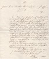 1858 Buda (Ofen), hivatali dokumentum kézzel írva, hátoldalán pecsétekkel