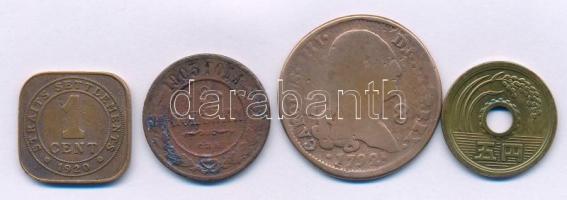 4db-os vegyes Cu és bronz érme tétel, benne Spanyolország 1792. 8M Cu "IV. Károly" T:VF-F, közte tisztított 4pcs mixed lot of Cu and bronze coins, including Spain 1792. 8 Maravedis Cu "Charles IV" C:VF-F, containe cleaned