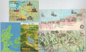 21 db modern térképes motívum képeslap, különböző méretben / 21 modern map motive postcards, in mixed size