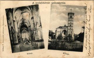 1903 Gyulafehérvár, Karlsburg, Alba Iulia; Székesegyház, belső és külső. Schäser F. fénynyomdai műintézete kiadása / cathedral, interior and exterior view (fl)