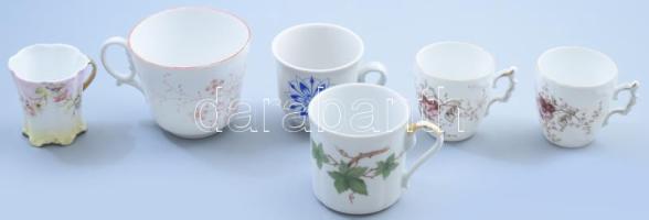 6 db klf antik mokkás csésze, benne Zsolnay is