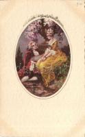 Baroque couple s: T. Corbella, Italian art postcard, Baroque couple s: T. Corbella