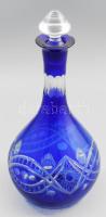 Kék kristály flaska. Fehér üveg dugóval. Karccal 28 cm