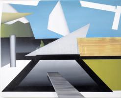 Nagy Benjámin (1985-): Tájkép építés. Olaj, vászon, jelzett a hátoldalán, 40x50 cm