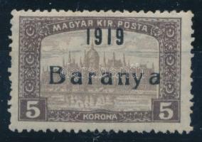 Baranya I. 1919 Parlament 5K Bodor vizsgálójellel