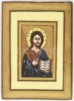 Dr. Lengyel Pálné (-): Jézus (modern ikon), tempera, fatábla, jelzés nélkül. 26,5x20 cm