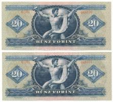 1969. 20Ft (2x) sorszámkövetők " C 590 049370 - C 590 049371" T:XF hullámos papír Adamo F1...