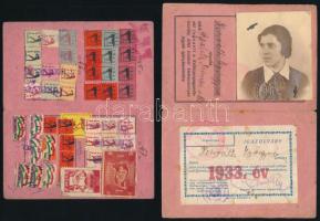 1933, 1945 Mszdp 2 db tagsági igazolvány tagsági bélyegekkel