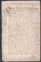 1738. jún. 9. Erdőd, (Ardud, Románia) Szatmár vármegye vármegyei gyűlés jegyzőkönyve a Mándy család nemességigazolásának ügyében. Többszörösen befoglalt irat, tartalmazza II. Ferdinánd címeradományát Mándy Pál részére (Bécs, 1635.dec.20.) Latin és magyar nyelvű irat, ellenjegyezte: Tósnay Pál vármegyei jegyző. Az iraton a vármegye papírfelzetes pecsétje, 9 beírt oldal.