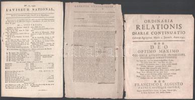 1792 L'Aviseur national c .francia újság egy száma 4p . + egy töredék 1747-ből