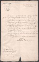 1869 Magyar Kir. Északnyugati vasút általános alvállalkozójának Doctor Strousbergnek az igazolása Markovits Miklós mérnök munkájáról 2 illetékbélyeggel