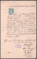 1892 Felvételi igazolás Neukettendorf polgármesteri hivatal pecsétjével Markovits Miklós mérnöknek 1 Fl okmánybélyeggel