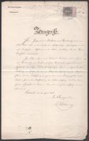 1876 Bizonyítvány a Gottfriedbahn vasút főmérnökétől Markovits Miklós vasútépítő mérnöknek 15kr okmánybélyeggel