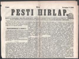 1846 A Pesti Hírlap november 6. száma 4p. újságszignettával
