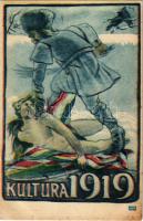 Kultúra 1919. Románok: a civilizáció hősei. Magyarország Területi Épségének Védelmi Ligájának kiadása / Hungarian irredenta art postcard, anti-Romanian propaganda s: Tary (fl)