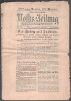 1914 A Volks Zeitung július 30 száma az I .világháború, szerbiai háborújának kitöréséről