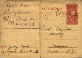 Grosz Mór zsidó KMSZ (közérdekű munkaszolgálatos) és családja közötti tábori posta levél a 101/40. tábori munkásszázad bustyaházai táborába. Judaika / WWII Letter to a Jewish labor serviceman in the Bustino labor camp. Judaica (fa)